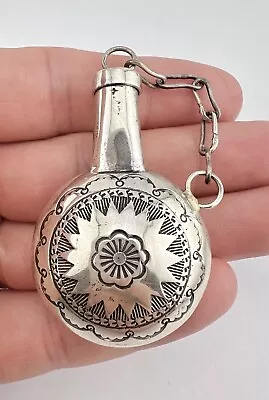 Vintage Navajo Sterling Silver Stamped Tobacco Flask Canteen 15.7g - 2 3/8  • $225