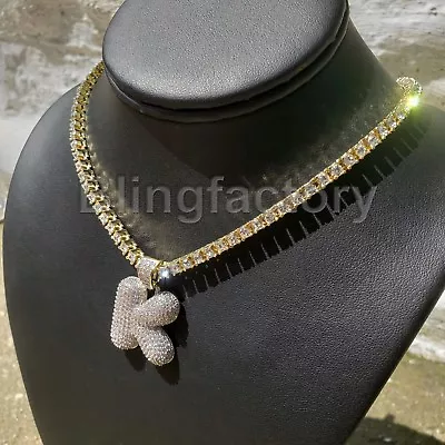 $33.24 • Buy Hip Hop Bubble Letter  K  Brass Pendant & 18  1 Row Tennis Choker Chain Necklace