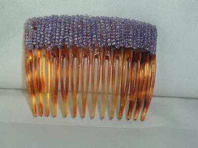 Vintage Purple Glass Seed Bead Faux Tortoise Hair Comb Up Do Accessory  • $18