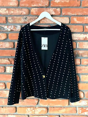 A611 Zara Black Velvet Jacket Kimono Studded Flowing Blazer Coat Small - S • $99.99
