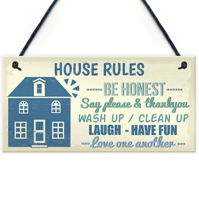 £3.99 • Buy House Rules Cute First Home New House Gifts Home Decor Plaque Kitchen Sign