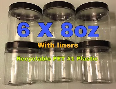 8 Oz Clear Plastic Cosmetics Jars Black Lids Foil-lined & Foam Liner 6-Pack • $10