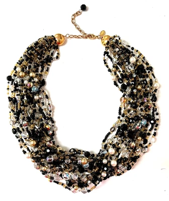 $25 • Buy Joan Rivers Necklace Beaded Multi-Strand Torsade Black And Gold Tone