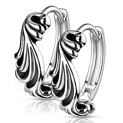 Womens Art Deco 1920s Style Silver Stainless Steel Leverback Huggie Earrings • $10.99