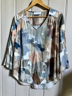 Gorgeous Gorman Inspired LAYER’D Blouse Blue Japanese Watercolour Design 8-10  • $15