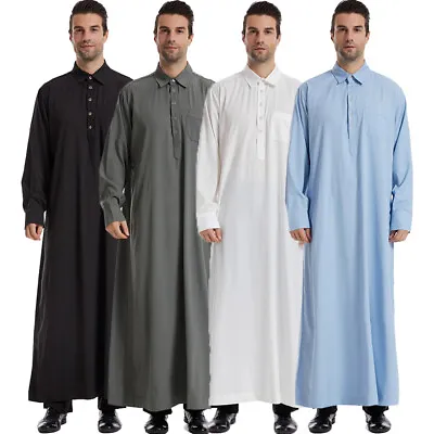 Islamic Men Kaftan Thobe Jubba Thoub Robe Dishdasha Saudi Abaya Arab Muslim • $28.91