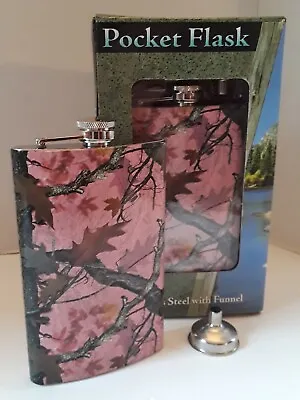 New Liquor Pocket Flask - Fall Camouflage Design -  Stainless Steel With Funnel  • $8.29