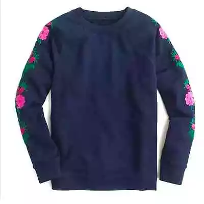 XXS 🔖 J. Crew Floral Embroidered Raglan- Sleeve Sweatshirt Navy Pink • $78