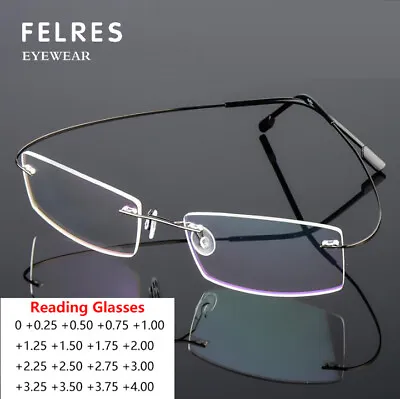Men Rimless Titanium Alloy Square Reading Glasses Classic Business Glasses Hot  • £8.39