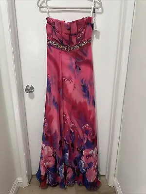 La Femme Gigi Design Pink Floral  Accent Sheer Skirt Gown Size 4 Party Dress • $51.99