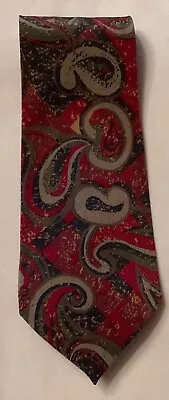 Vintage CLUB ROOM  Wine & Olive Green  Paisley Silk Tie—-Made In Italy #603 • $9.99