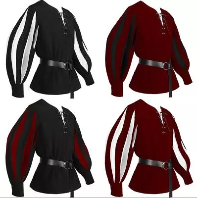 Men's Victorian Two Tone Lace Up Renaissance Medieval Cosply Costume Shirt SKGB • £25.19