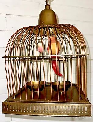 Antique Brass Victorian Birdcage With 2 Feeding Bowls Perch Birds & Hanger • $59.50