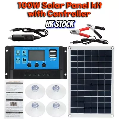 100W Solar Panel Kit 12V Battery Charger 100A LCD Controller Boat RV Car Outdoor • £58.25