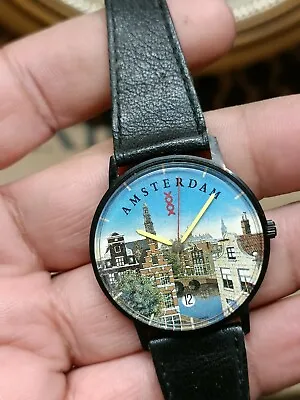 Authentic Amsterdam Pic . Quartz Date Men's Harley 3975 Cal. Swiss Vintage Watch • $179.10