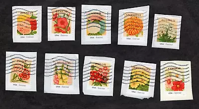 #4754-63 Vintage Flower Seed Packets Used Se-Tenent Set Of 10  On Paper • $0.99