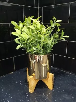 35cm Gold Metal Planter Pot With Artificial Plant Included/ 4 Wooden Legs UK  • £14.90