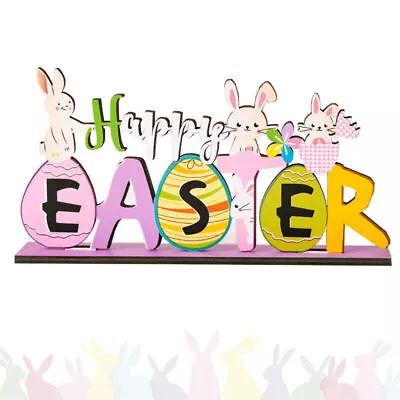 Easter Wooden Table Sign Easter Bunny Gnome Stand Tabletop Ornaments Decor. • £4.80