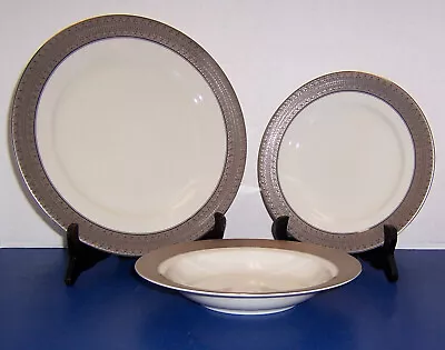 Mikasa Opera Platinum 3 Pc Set Dinner & Salad Plates And Rim Soup Bowl Beautiful • $30