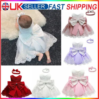 Flower Girls Bridesmaid Dress Baby Kids Party Lace Bow Wedding Dresses Princess` • £15.41