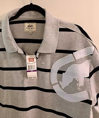 New Men’s ECKO Unltd Polo Gray Black Striped Short Sleeve Shirt - Size XXL • $25