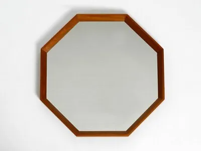 Mid Century Danish Octagonal Solid Teak Beveled Edge Wall Mirror • $475