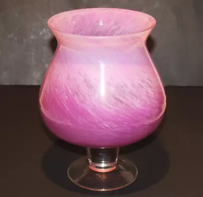 Beautiful Glass Vase Hand Blown Large Purple Pink Swirl Goblet 10.25  Tall Art • $22.99