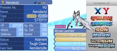 $3.99 • Buy Pokemon Usum X Y ORAS Mega Aerodactyl 6IV Level 100 Custom OT 3DS / Home Trade
