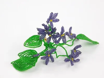 Vintage French Seed Beaded Small Purple Violet Flowers Flower Bunch Floral Beads • $24.99