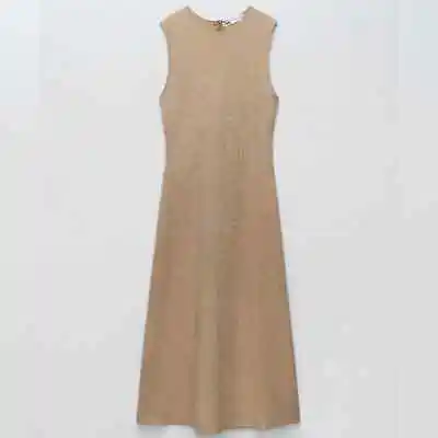 $30 • Buy Zara Midi Sweater Dress Size Medium Beige Gray Long