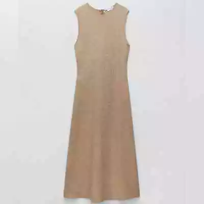 $30 • Buy Zara Midi Sweater Dress Size Medium Beige Gray Long