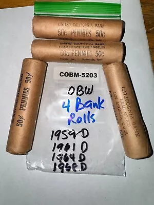 UNC MEMORIAL PENNY ROLL LOT 4 OBW Bank Rolls 1959D 1961D 1964D 1968 COBM-5203 • $7.11