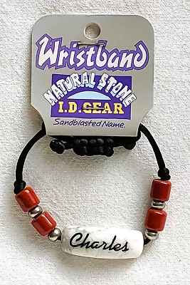 ID Wristband / Bracelet - Natural Stone - Sandblasted Name - Charles - Brand New • £2.99