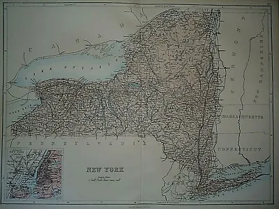 1884 Map ~ NEW YORK STATE ~ Authentic A. C. Black Atlas Map ~ (XXL19x24) -#016 • $20.68