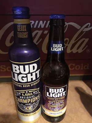 $12 • Buy 2020 Bud Light LSU 2019 National Champs Glass & Aluminum Bottle Set - EMPTY
