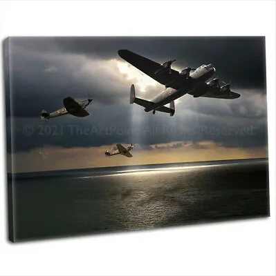 £16.99 • Buy WW2 RAF Lancaster Spitfire & Hurricane Canvas Print Framed Digital Art Painting