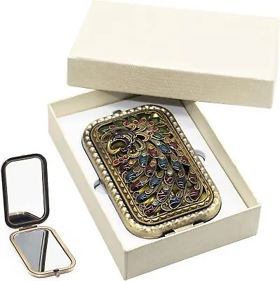 Vintage Makeup Mirror Metal Portable Foldable Butterfly Double Sided Compact Cos • $11.95