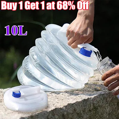 10L Foldable Water Carrier Container Collapsible W/ Tap Bottle Reusable Camping • £7.39