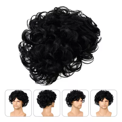 Male Tilted Bang Wig Man Hairpiece Synthetic Wig Curly Wig For Men Mens Hair • $14.74