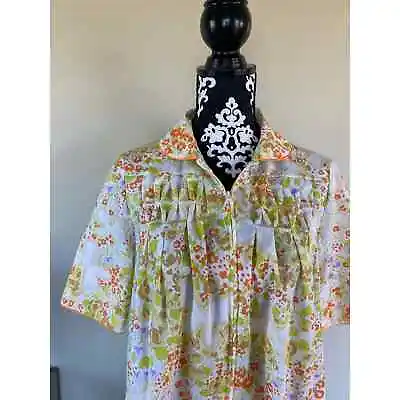 Kayser Vintage 60s/70s Mumu House Dress Kaftan Zip Up Floral Butterfly Print • $24