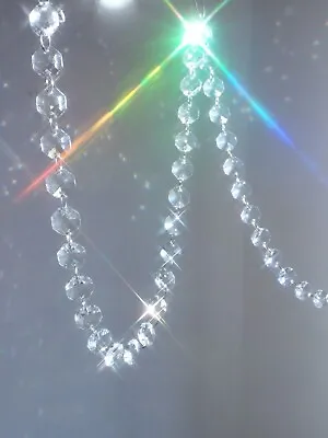 Chandelier Rainbow 50 Crystals 3ft Swag Garland 1mtr GOLD RINGS Xmas Deco Tree • £15.95