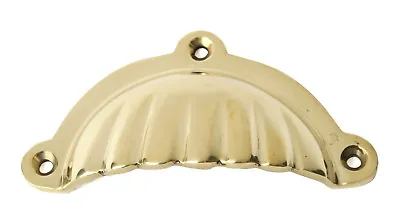Solid Brass Scallop Shell Drawer Pull - Cabinet Door Cupboard Cup Handle (95mm) • $8.53