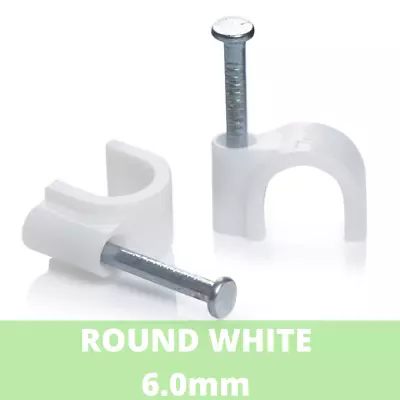 £2.49 • Buy Round White And Black Cable Clips 6mm, 7mm, 8mm With Fixing Nails 30 Pack