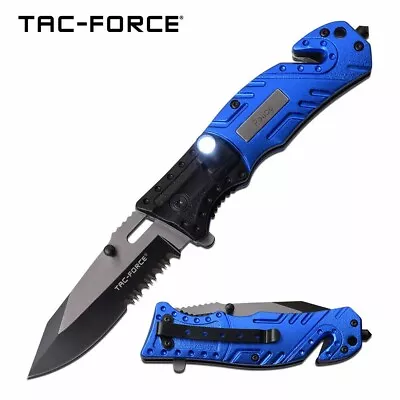 Tac-Force Assisted Blade Tactical Police EDC Knife LED Light Emergency Blue Line • $11.99