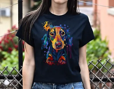 Watercolor Dachshund Dog Unisex Shirt S-2XL Black Navy Dark Heather • $17.49