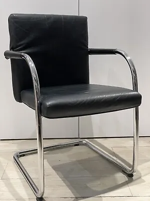 Set Of 30 Av .genuine Vitra Visasoft Visavis Cantilever Chairs In Black  Leather • £30