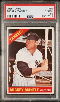 1966 Topps #50 Mickey Mantle HOF New York Yankees PSA 2.5 Good+ Fresh Case • $229