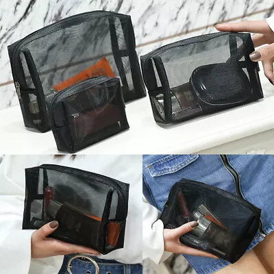 Cosmetic Bag Black Mesh Travel Toiletry Makeup Organizer Bag Case Pouch Zipper • $1.89