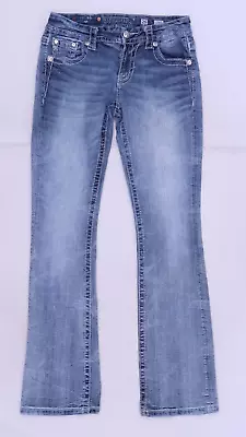 C3444 VTG Miss Me Women's Rhinestone Easy Boot Cut Denim Blue Jeans Size 25 • $14.99
