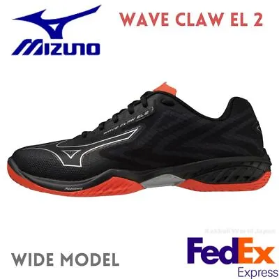 Mizuno Badminton Shoes WAVE CLAW EL 2 WIDE 71GA2285 Black X Red 2022 Free FEDEX • $117